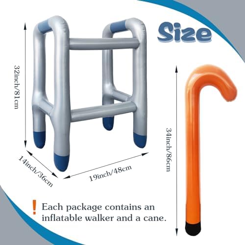 2 PCS Inflatable Walker and Cane,Funny Old Age Costume Accessories,Retirement Party Decorations Gag Gift for Kids,100th Day of School,Christmas,Halloween