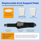 NEVVIS Arch Support Braces with Replaceable Gel Pads, Adjustable Orthotic Arch Support for Women Men, Relief for Plantar Fasciitis, High Arch, Flat Feet, Foot Fatigue, Arch Pain, 4 Pads with 2 Heights