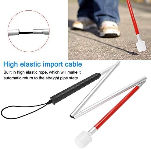 Rotating Head Folding Blind Cane Walking Stick with Red Reflective Tape for The Blind and Visually Impaired People,43 inch Collapsible Non-Slip Aluminum Cane