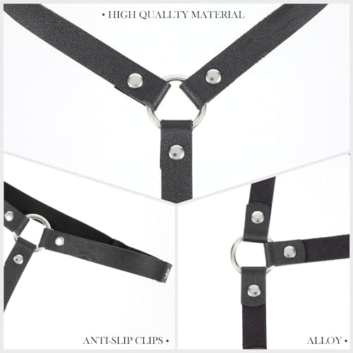 2 Rows Thigh Garters for Women, Leather Leg Harness Adjustable Garter Belt Elastic Thigh Ring Garter Punk Gothic Strap Body Chain Accessories Harness for Leg Women Fashion, Black