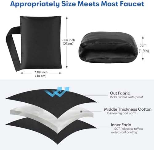 Outdoor Faucet Cover Socks for Winter Freeze Protection, 7.09" W x 9.06" H, Velcro Thickened Anti-Freeze Outdoor Tap Cover, Reusable Waterproof Insulated Spigot backflow Cover,Black, 2Pcs
