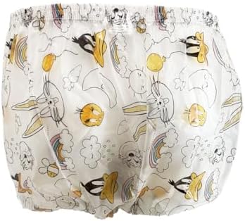 High-Waisted Adult Incontinence Pull-on Plastic Printed Waterproof Pants (XXL, Bunny)