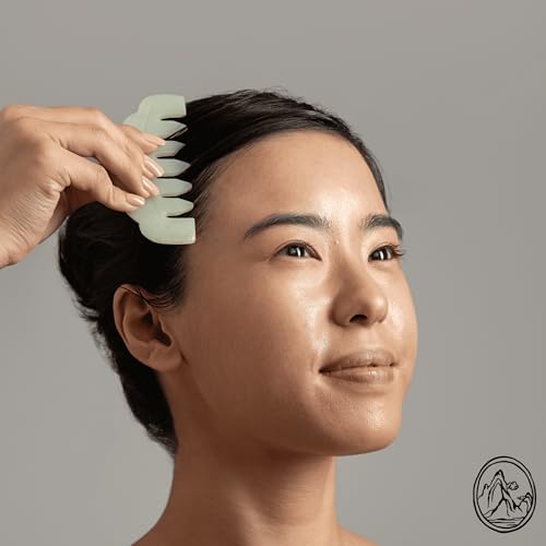 Mount Lai Hand-Carved Natural Jade Gua Sha Scalp Comb – Scalp Massager & Scraping Guasha Tool for Relaxation, Blood Circulation & Cooling