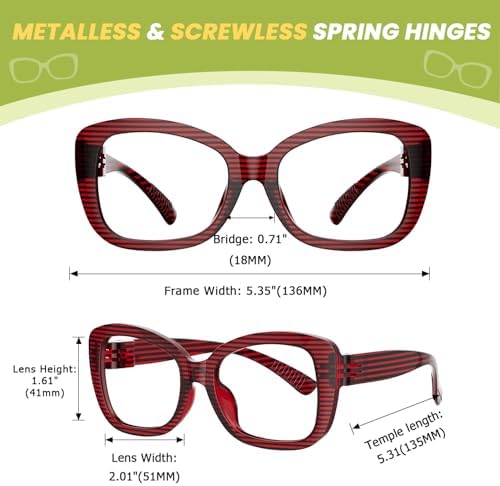 Eyekepper 6 Pack Metalless Screwless Spring Hinges Reading Glasses for Women Ladies Stylish Readers Cheaters +2.25