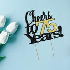 LVEUD Black Font Golden Numbers Cheers to 75 Years Happy Birthday Cake Topper -Wedding,Anniversary,Birthday Party Decorations (75th)