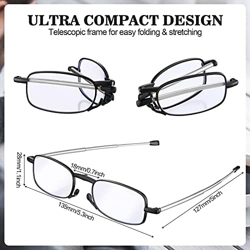 TOODOO 4 Pairs Blue Light Blocking Reading Glasses Folding Reading Glasses, Small Folding Readers for Men Women