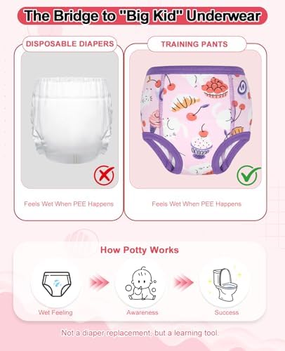 MooMoo Baby Cotton Potty Training Underwear 4 Packs Absorbent Reusable Training Pants for Girls 5T