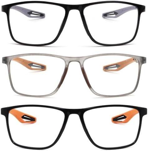 2 Pack Reading Glasses for Men，Sports Style Blue Light Blocking Readers with Anti Glare Filter Lightweight Eyeglasses