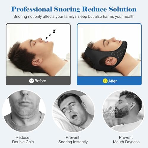 Anti Snoring Devices, Chin Strap for Sleeping, Adjustable Breathable Chin Strap for Men and Women Sleeping, Snoring Solution Effective Anti Snore Device, Enjoy a Nice Evening