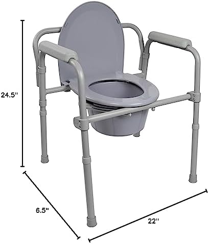 McKesson Folding Commode Chair with 7.5 qt Bucket, 350 lbs Weight Capacity, 13 1/2 in Seat Width, Adjustable Height, 1 Count