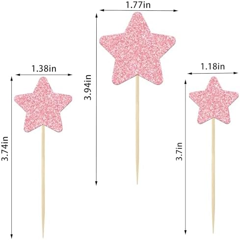 30 Pcs Star Cupcake Toppers, Mixed Size Glitter Starlet Cake Decorations for Various Birthday Party Cake Decoration Supplies - Pink