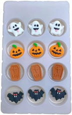 Sentovac 12 Pcs Halloween Icing Decoration Edible Tombstone Pumpkin Ghost Bat Mix Candy Dessert Sprinkles DIY For Cookie Cake Cupcake Topper Icing Frosting Decoration Supplies