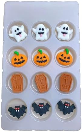 Sentovac 12 Pcs Halloween Icing Decoration Edible Tombstone Pumpkin Ghost Bat Mix Candy Dessert Sprinkles DIY For Cookie Cake Cupcake Topper Icing Frosting Decoration Supplies