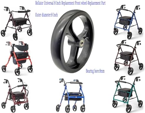 Rollator Walker Replacement 8 inch Front Wheel,Heavy Duty Rollator Front Wheel Assembly,8 inch Solid Wheel, 8" 3 Rib Caster Wheel,Universal Parts,MDS86825FW,MDS86800WXWFW,9501A75007.(1Pr Black)