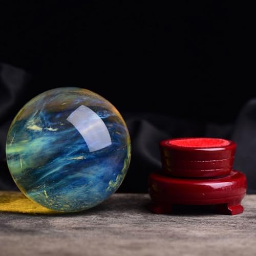 Natural Crystal Ball Sphere Melting Quartz Crystal Gemstone for Meditation, Divination Sphere, Home Decoration, Fengshui, Wicca and Energy Crystal Healing,Yellow-3.2" Diameter