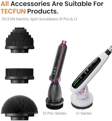 Electric Spin Scrubber Replacement Brush Heads for Cordless Spin Scrubber, 3pcs Extra Brush Accessories Suitable for TECFUN S1 Pro & L1 Power Scrubber, Cleaning Brush for Tub,Tile,Floor-Black