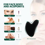 Gua Sha Facial Tool Guasha Board Natural Jade Stone for SPA Acupuncture Therapy Trigger Point Treatment, Relieve Muscle Tensions Reduce Puffiness (Black)