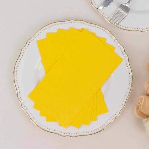 100 Count Yellow 2-Ply Dinner Napkins, Soft Paper Disposable Party Wedding Reception Cocktail Beverage Napkins 8" x 4"