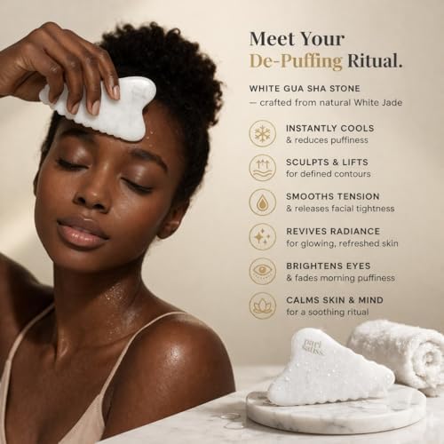 Gua Sha Facial Tool – White Jade Gua Sha for Face & Neck, Lymphatic Drainage Face Massager, Gentle Jawline Sculpting & Puffy Face Reducer, Natural Skin Care Tool for Women