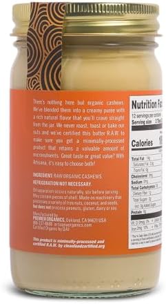 Artisana Organics Raw Cashew Butter - No Sugar Added, Vegan and Paleo Friendly, Non GMO, 14oz Jar