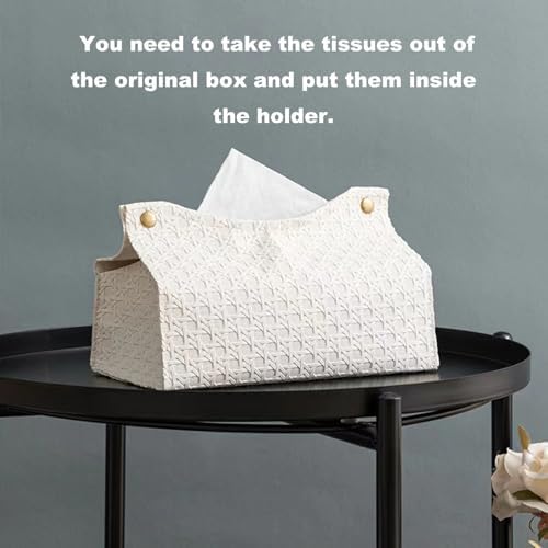Tissue Box Cover,Modern PU Leather Rectangular Tissue Holder,Wipes Dispenser Paper Cover Case Napkin Holder for Bathroom Living Room Bedroom Vanity Countertop Office Tabletop Desk Car(Beige)