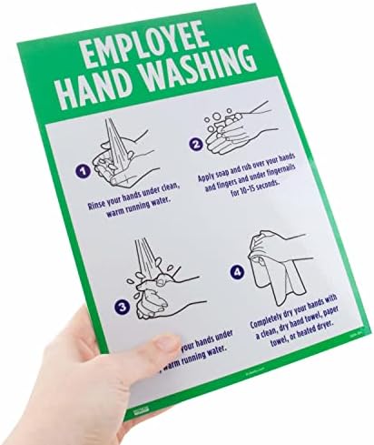 Employee Hand Washing Decal Sign - Public Restroom or Kitchen Sink Signage with Pictures - Handwashing Guide for Work, School, Restaurant, Business - Personal Hygiene Sticker Poster for Commercial Use