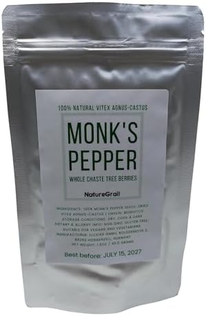 Monk's Pepper, Whole Chaste Tree Berries, Made from 100% Vitex Agnus-castus, Whole Berries - Net weight: 1.5oz/42.5g