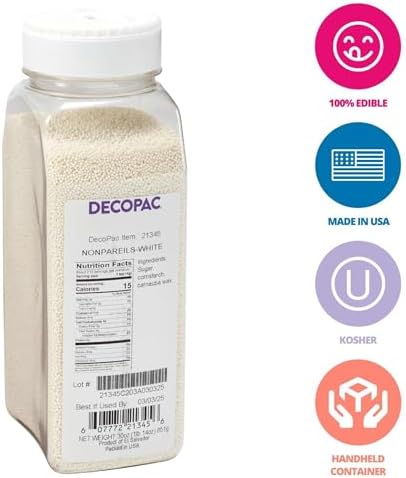 DecoPac White Nonpareils, 30oz/85g, Fancy Sprinkles in Handheld Container, Edible Sprinkles For Celebration Cakes, Cupcakes, Cookies and Donuts, (21345)