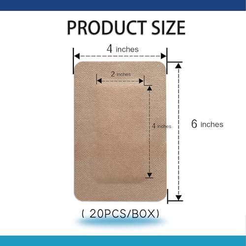 4"X6" 20 PCS Extra Large Sterile Nude Island Dressing Bandage for Wound - Self-Adhesive Boarded Gauze Pads - Latex Free - Medical Grade (Nude, 4"X6"-20PCS)
