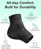 Achilles Tendon Support with Silicone Heel Protector Cushion Pad, Achilles Tendonitis Relief Sleeve Brace Compression Socks for Women Men Plantar Fasciitis, Bursitis, 1 Pair (Black, Regular)