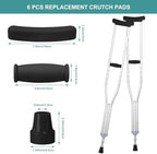 Replacement Crutch Pads 6 Pieces Crutch Accessory Replacement Kit with Armpits Hand Grips Covers Crutch Hand Grip and Crutch Tips for Standard Aluminum Crutches