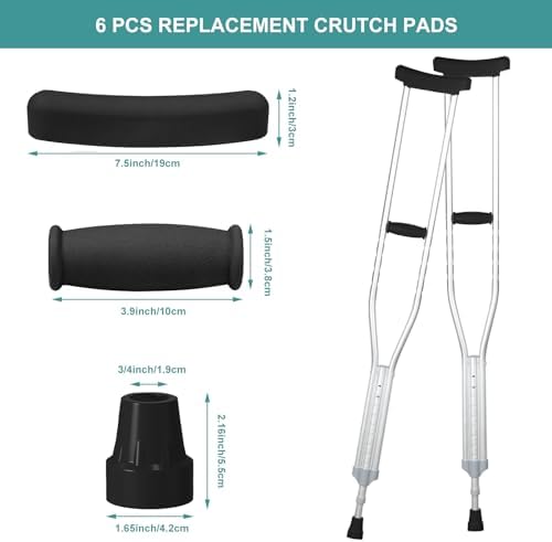 Replacement Crutch Pads 6 Pieces Crutch Accessory Replacement Kit with Armpits Hand Grips Covers Crutch Hand Grip and Crutch Tips for Standard Aluminum Crutches