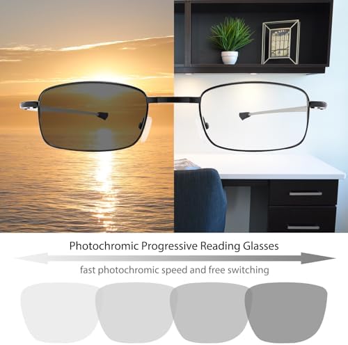 Folding Photochromic Progressive Reading Glasses for Women Blue Light Blocking Foldable Multifocal Computer Readers