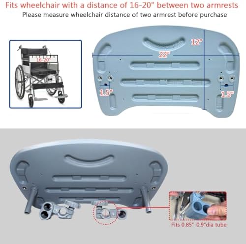 Wheelchair Tray Table - Removable Wheelchair Desk Lap Board Eating Aid for Nursing Patient, Fits Wheelchair Arms of Distance 16" - 20" (Blue)