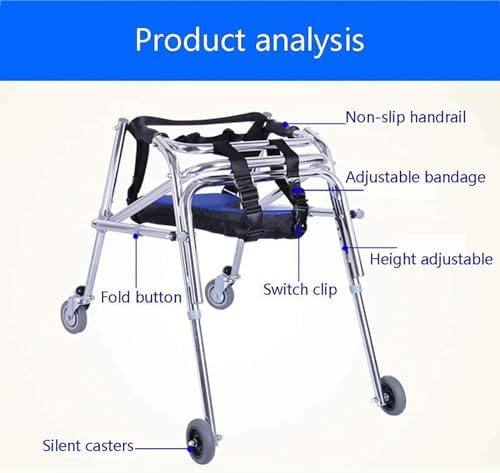 Child Rear Folding, with Seat Cushion, Children's Lower Limb Rehabilitation Auxiliary Training Frame, Height Adjustable/Gait Trainer Disabled Aid
