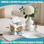 Highland Cow Garland Tissue Box Cover Square,Leather Tissue Holder with Bottom Belt,Waterproof Facial Paper Organizer Tissue Box Cover for Home Office Bathroom Vanity Countertop,5.2" x 5.2" x 5.2"