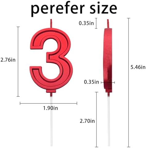 Red 3 Number Birthday Candles for Cake, 2.76 Inch Cake Topper Number 3 Candles for Wedding Anniversary Cake Decorations, Happy Birthday Party Decorations