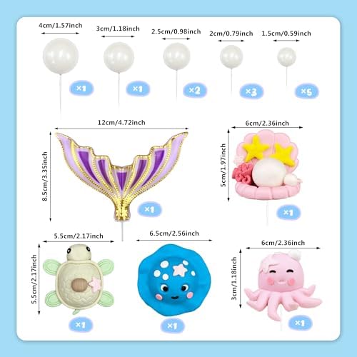 17 PCS Under the Sea Cake Decorations Ocean Theme Cake Toppers with Sea Animals for Boys Girls Baby Shower Birthday Party Supplies