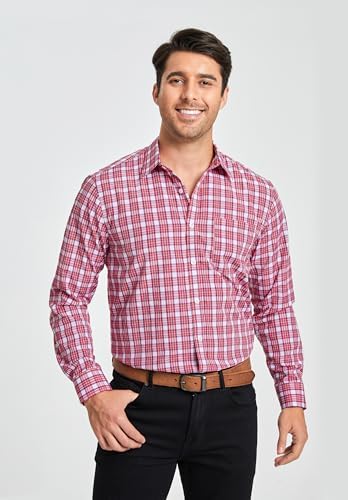 HISDERN Mens Casual Dress Shirts Plaid Button Down Shirt Long Sleeve Formal Business Gingham Shirt for Men