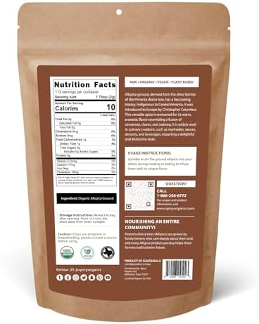 SPICY ORGANIC Pure Organic Allspice Ground 8 oz. - Certified USDA Organic - Allspice Seasoning for Baking, Marinades, Pickling, Stews, Sauces, and Beverages