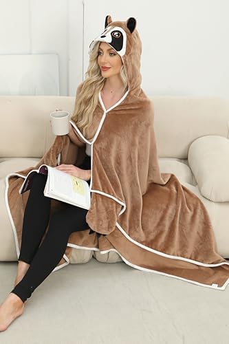 Wearable Hooded Blanket for Adults,Super Soft Warm Hoodie Wrap Plush Flannel Cloak Gifts for Women Men