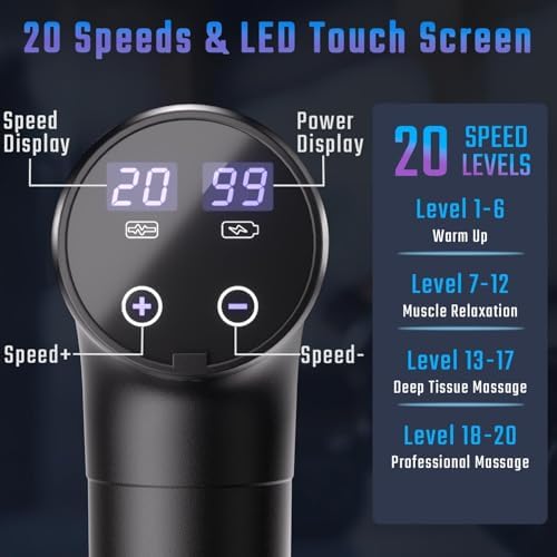 cotsoco Massage Gun Deep Tissue, Muscle Massage Gun with 9 Attachment Heads 20 Speeds & Silent Brushless Motor for Pain Relief, Handheld Percussion Back Massager Gun, Gifts for Men Women(Black)