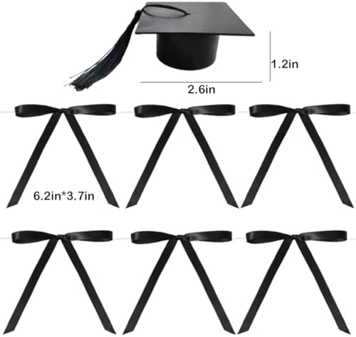 Class of Cake Topper Congrats Bow Birthday Decoration with Graduation cap Bows for Graduation Bow for Congrats Themed Party (Black)