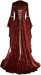 YEAXLUD Womens Renaissance Medieval Costume Dress Lace up Irish Over Long Dresses Cosplay Retro Gown