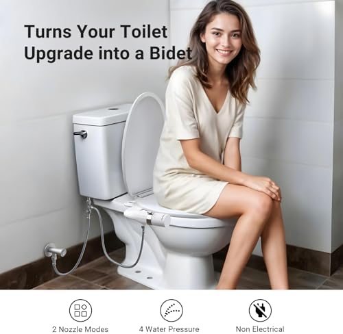 Bidet Attachment for Toilet Seat Sprayer - Non Electric Dual Nozzle with Cold Water - Self Cleaning, Portable Toilets Bathroom Spray for Butt Wash - Easy, Slim, Adjustable Pressure Control Rv Bidets