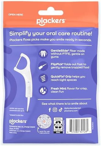 Plackers® Gentle Line® Floss Picks, Super Soft, GentleSlide® Fiber Made Without PTFE, Slides Easily Between Teeth, Fresh Mint, 75 Count