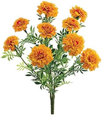 Covered Outdoor Artificial Marigold Bush - 13"