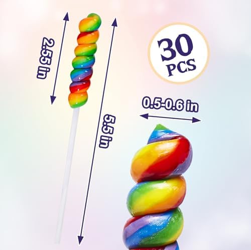 Twisty Lollipop, Rainbow Twist Lollipops Individually Wrapped Bulk, Kid's Lollipops Candy for Birthday, 12g Mixed Fruit Flavor 30 Pack