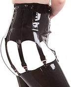 Latex Skirts with Suspenders, Front Lacing,Black,S