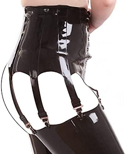 Latex Skirts with Suspenders, Front Lacing,Black,S